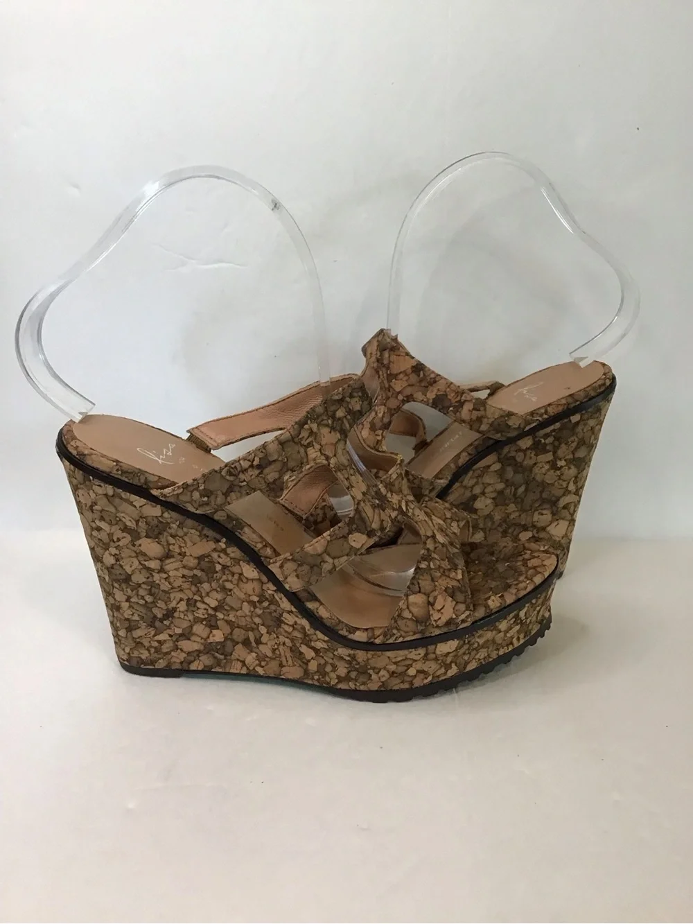 Donald J. Pliner Women's Tan Black Cork Crisscross Wedge Platform Sandals 8.5